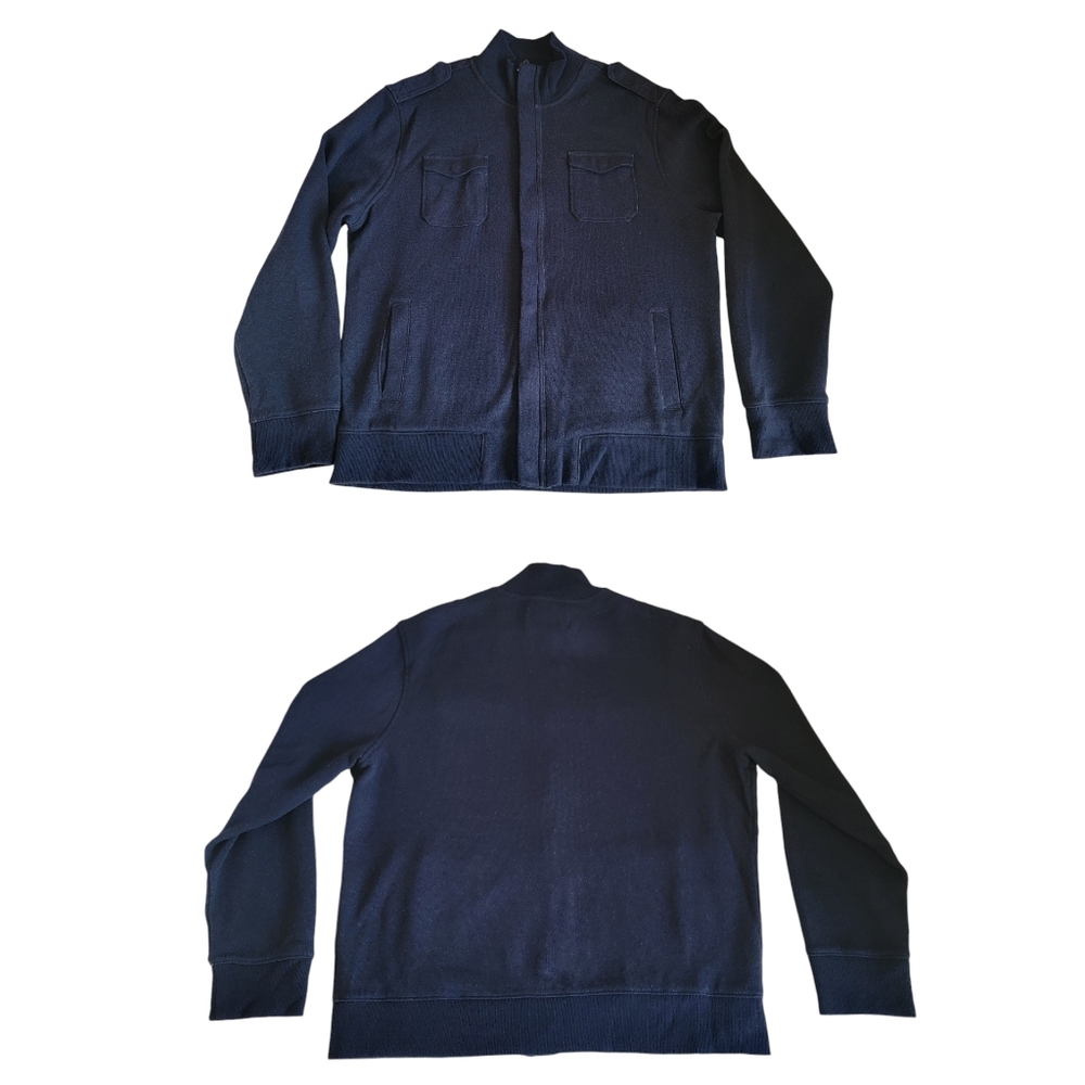 Banana Republic Tactical Sweater Preppy Cardigan Wool Blend Navy Blue Me… - Picture 9 of 17